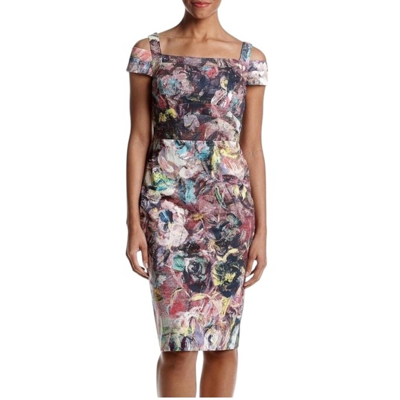Nicole Miller New York Floral Print Cold Shoulder Sheath Dress - Size 8 - Picture 1 of 4